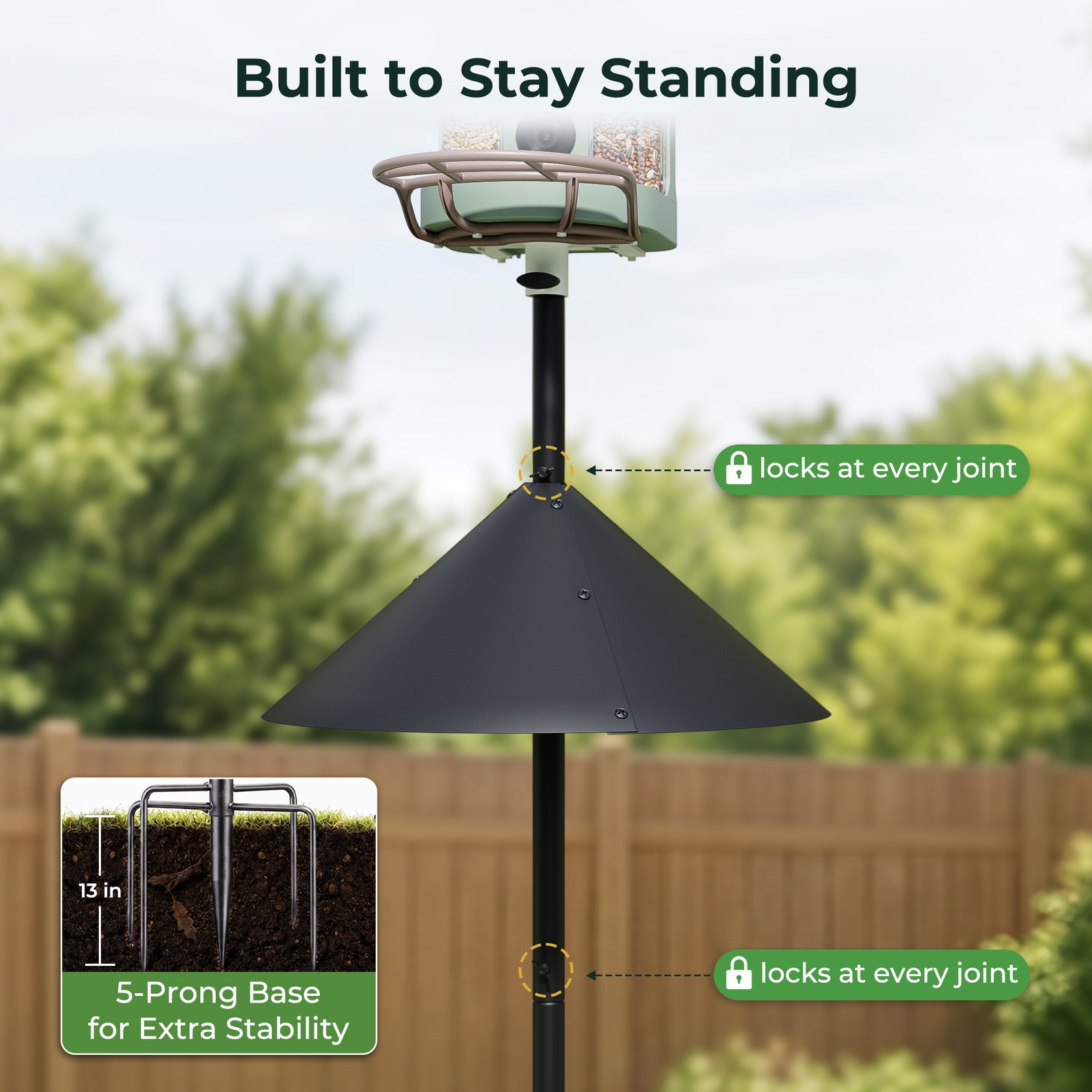 Kiwibit 75 Inch Smart Bird Feeder Pole with Squirrel Proof Baffle