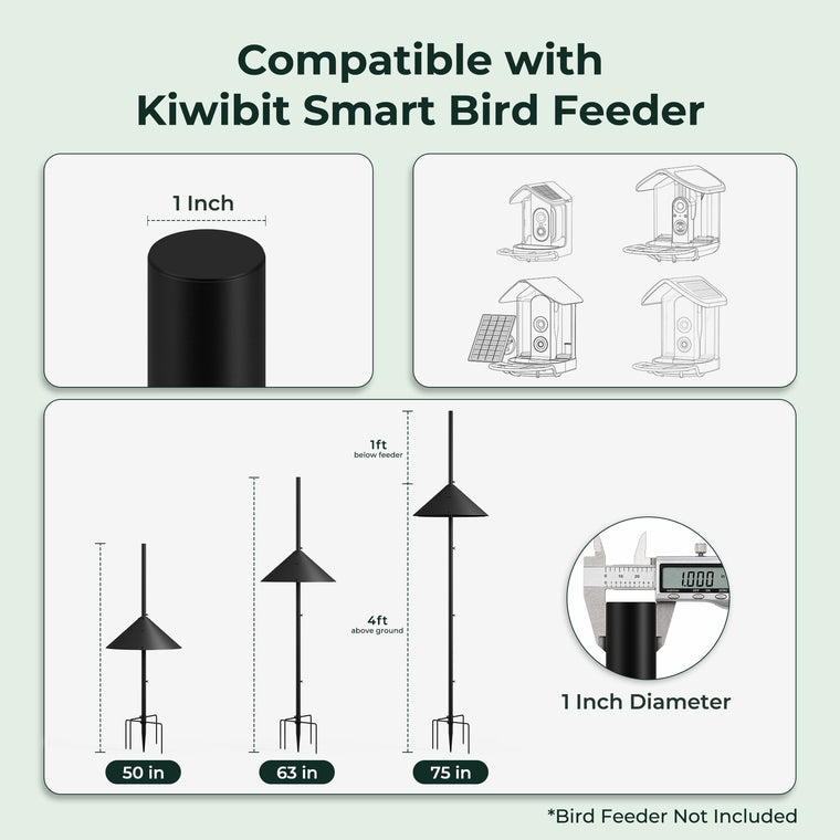 Kiwibit 75 Inch Smart Bird Feeder Pole with Squirrel Proof Baffle