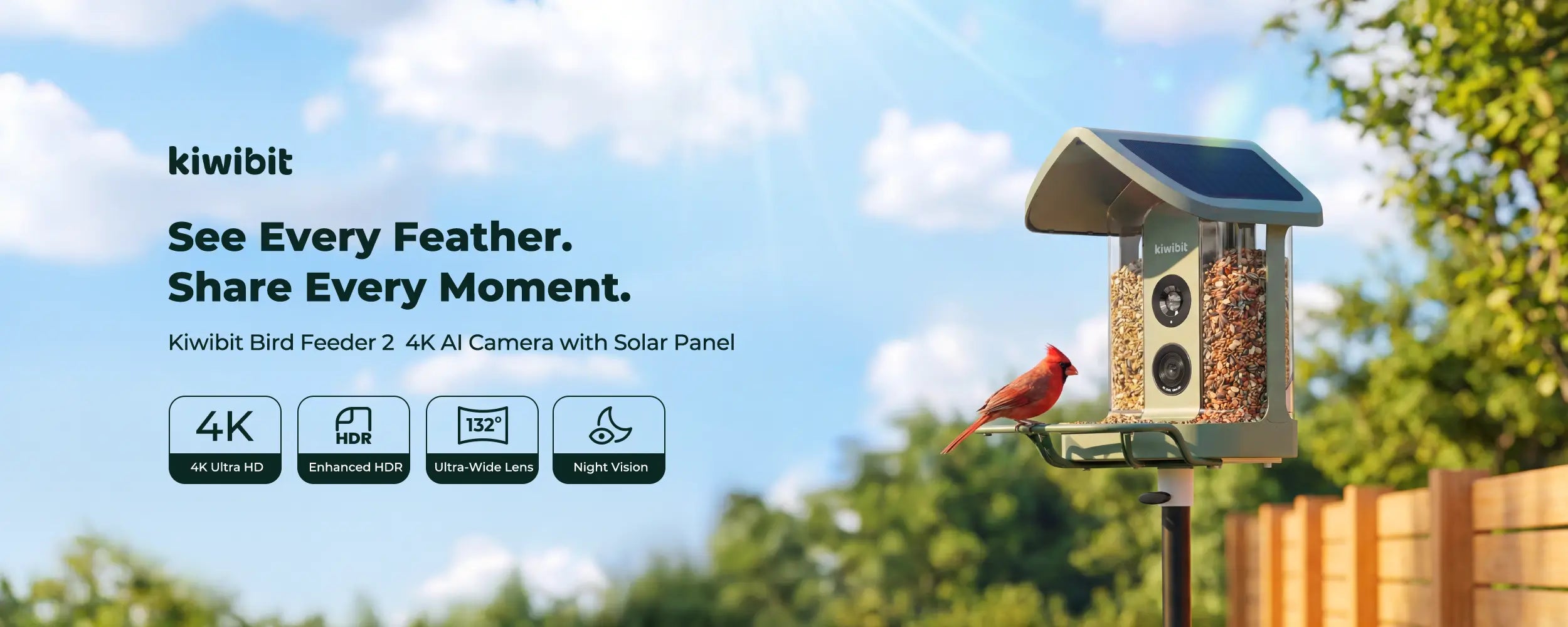 Kiwibit Solar Powered 4K Bird Feeder with Camera