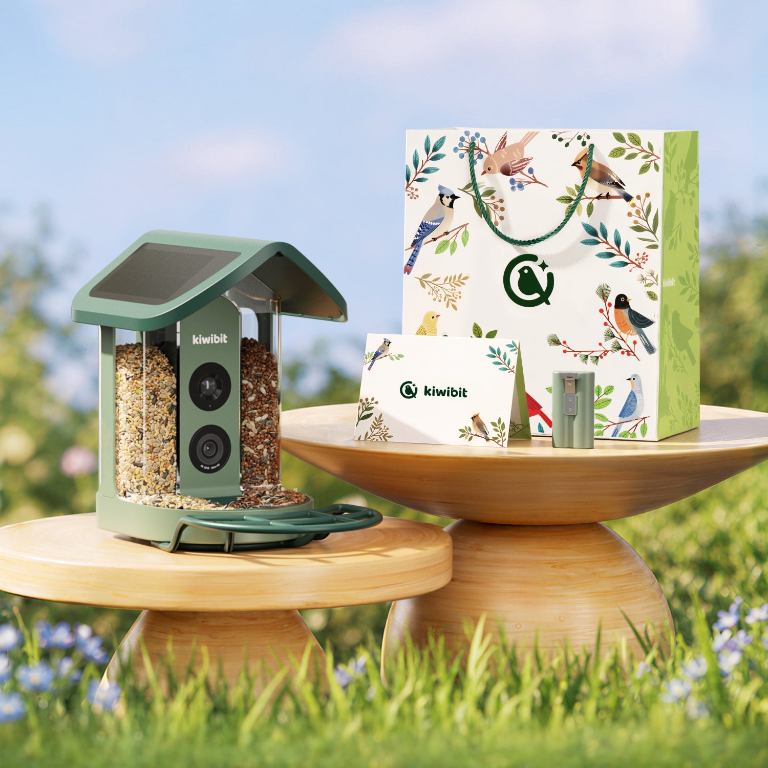 Kiwibit Bird Feeder 2 with Replacement Battery Pack and Gift Packaging Kit