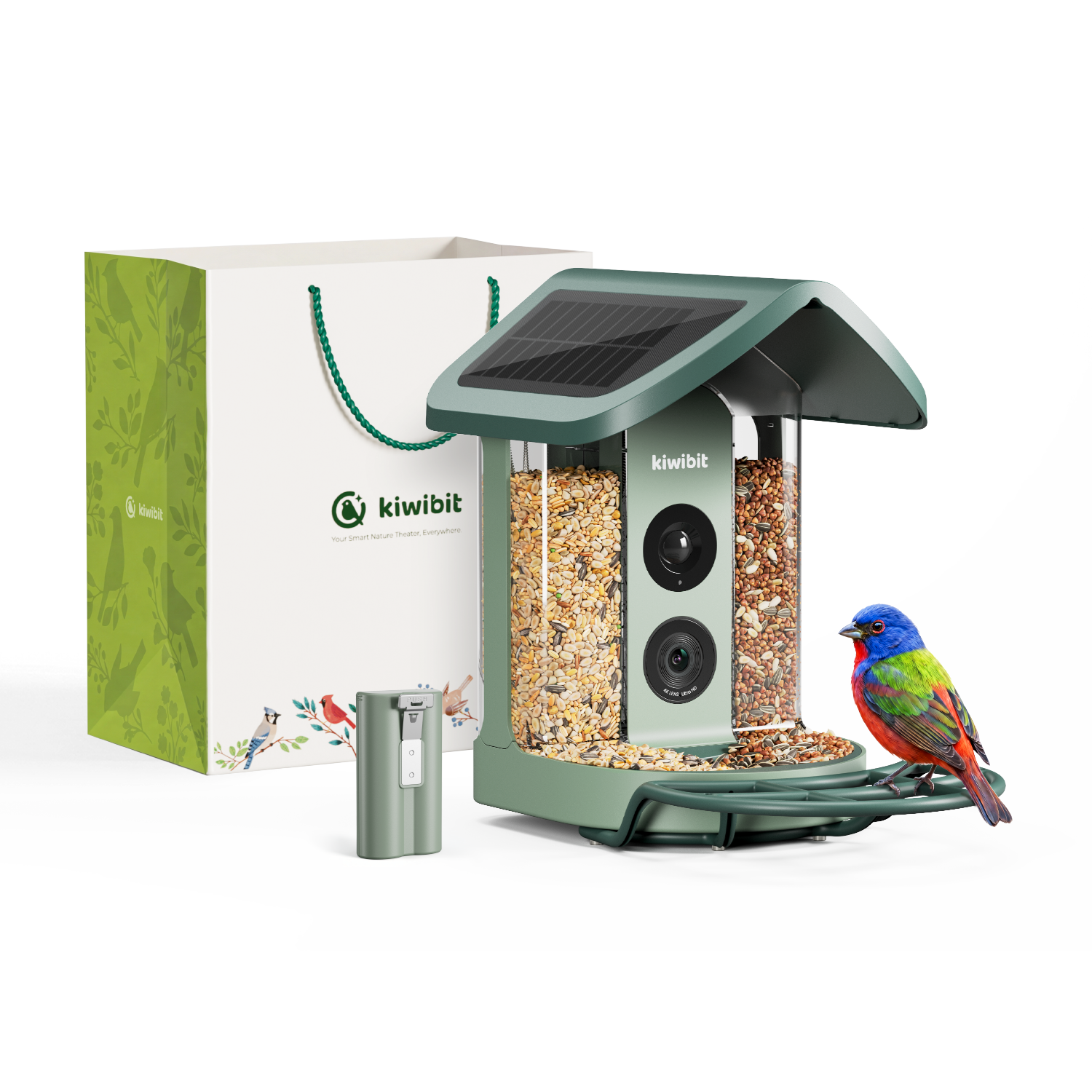 Kiwibit Bird Feeder 2 with Replacement Battery Pack and Gift Packaging Kit