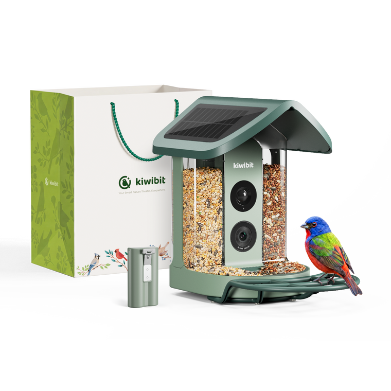 Kiwibit Bird Feeder 2 with Replacement Battery Pack and Gift Packaging Kit