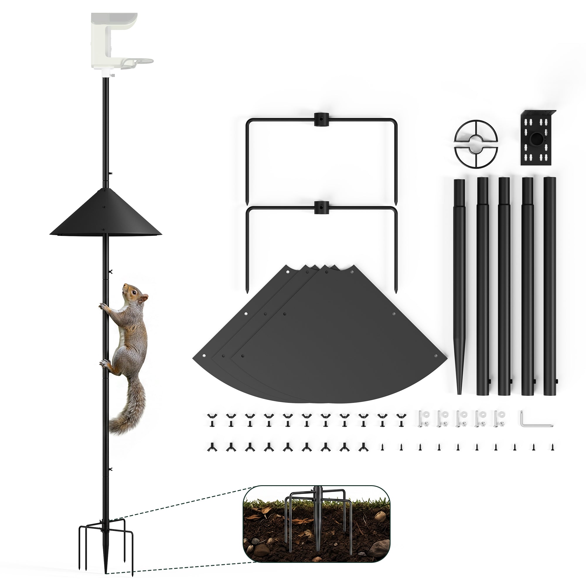 Kiwibit 75 Inch Smart Bird Feeder Pole with Squirrel Proof Baffle