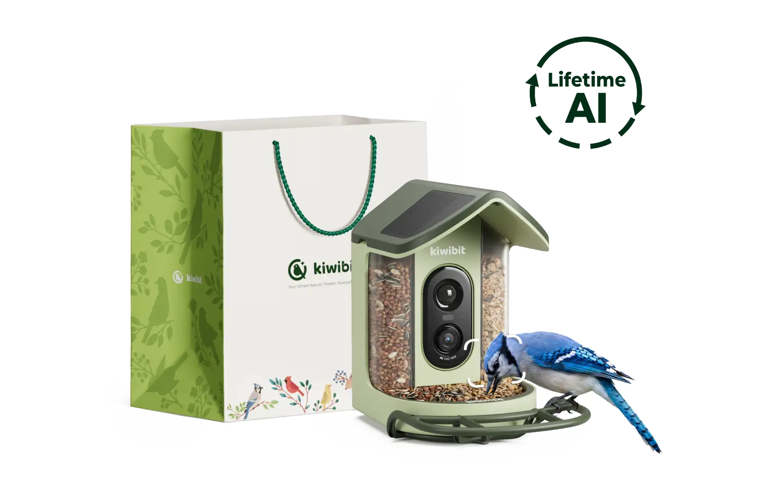 Kiwibit Bird Feeder 2 Mini (Lifetime AI Included) with Gift Packaging Kit