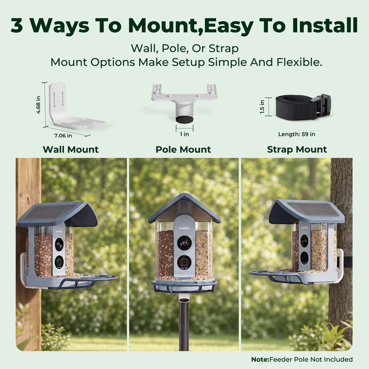 Kiwibit Bird Feeder 2 4K AI Camera with Solar Panel (Blue)