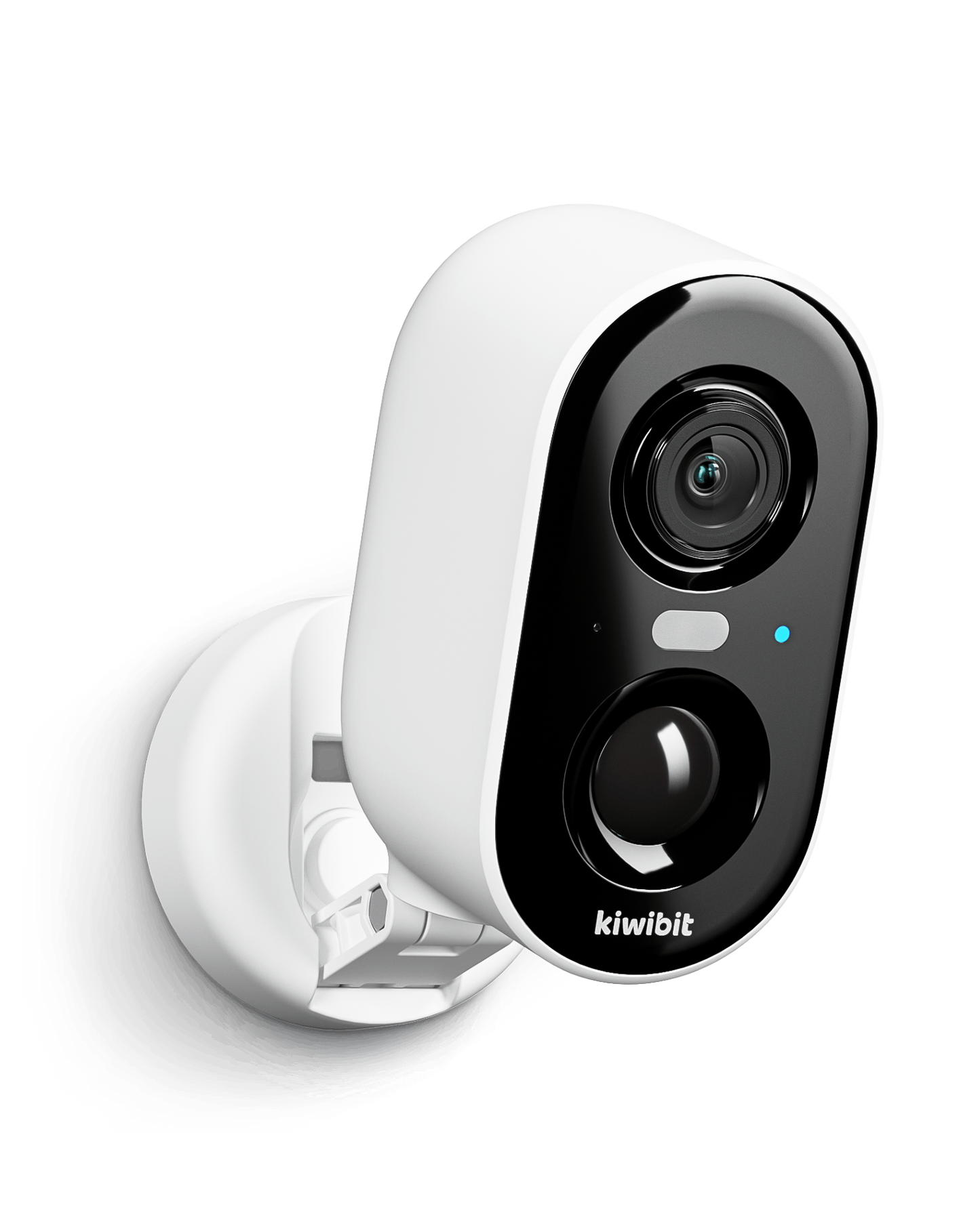 Front view of Kiwibit smart security camera with motion sensor and full-HD lens on magnetic mount.