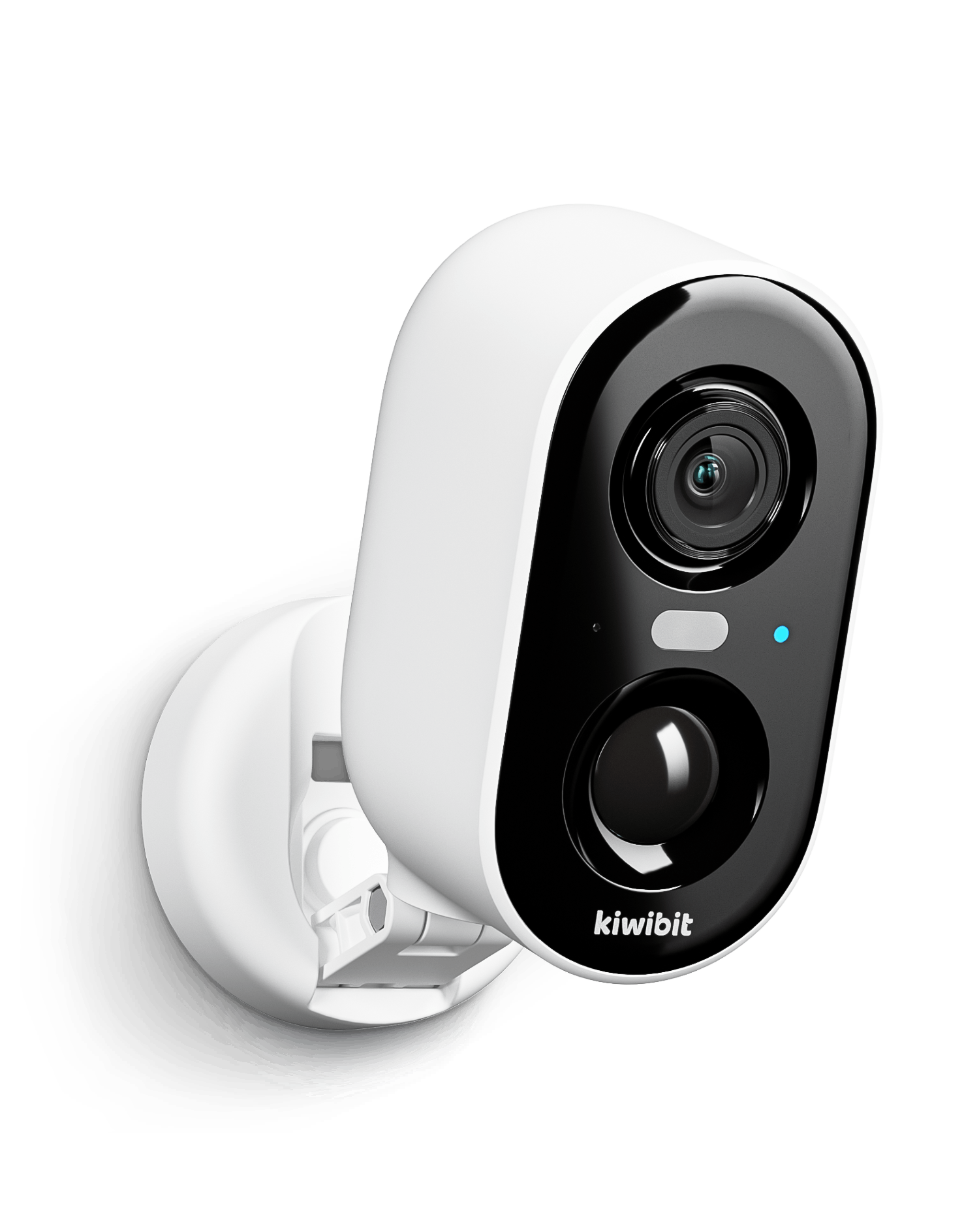 Front view of Kiwibit smart security camera with motion sensor and full-HD lens on magnetic mount.