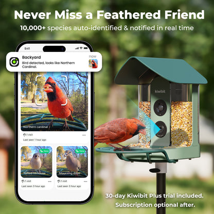 Kiwibit Bird Feeder 4K AI Camera Solar Panel Kit + Free 2K Wired Security Camera