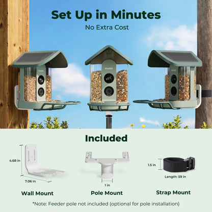 Kiwibit Bird Feeder 2 4K AI Camera with Solar Panel + Free 2K Wired Security Camera