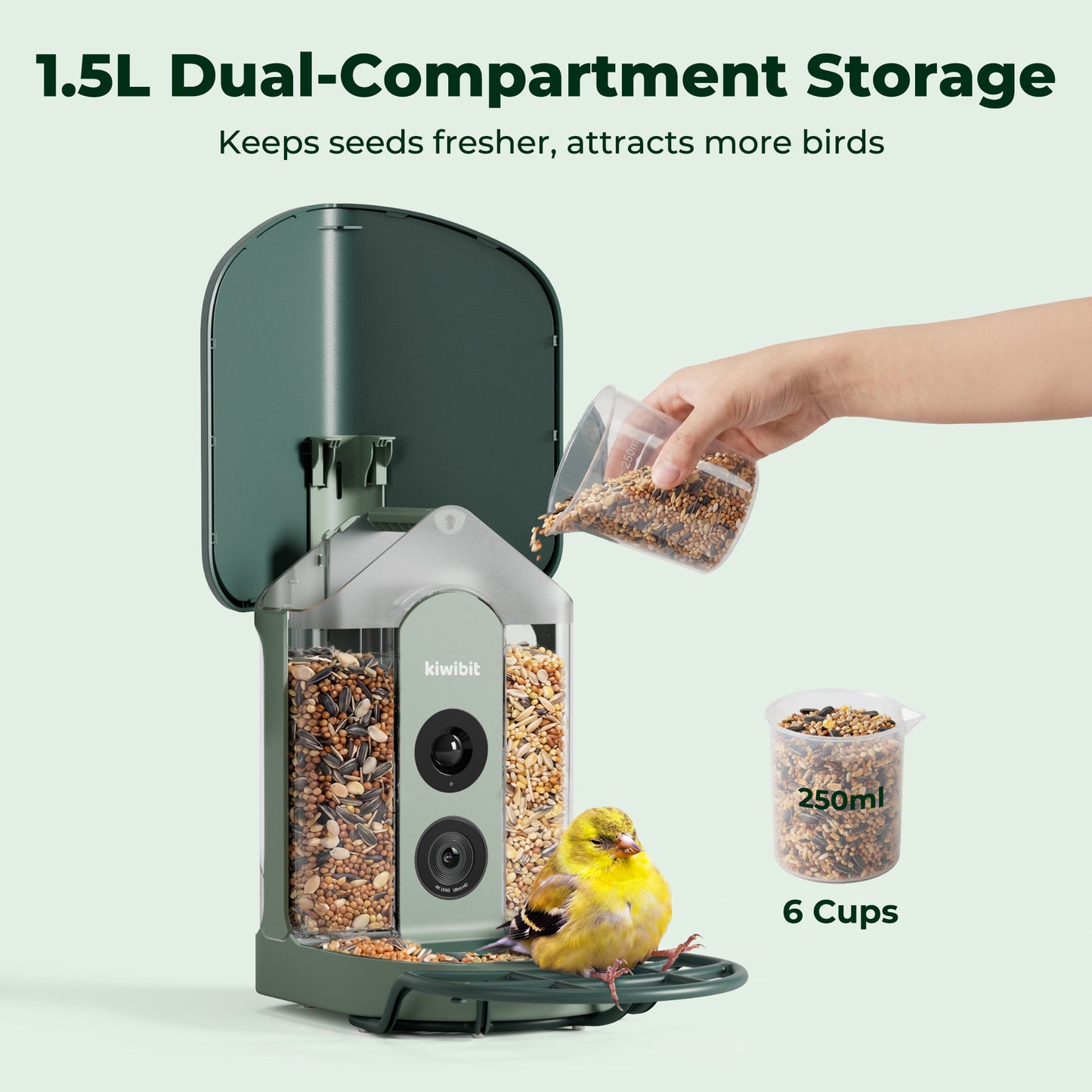 Kiwibit Bird Feeder 2 4K AI Camera with Solar Panel + Free 2K Wired Security Camera