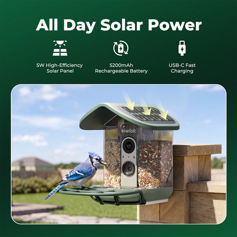 Kiwibit Bird Feeder 2 Pro 4K AI Camera with Solar Panel