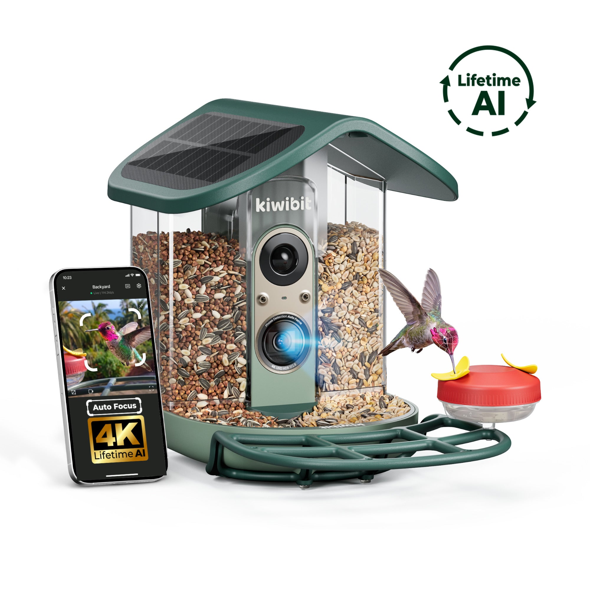 Kiwibit Bird Feeder 2 Pro 4K AI Camera with Solar Panel (Lifetime AI Included)