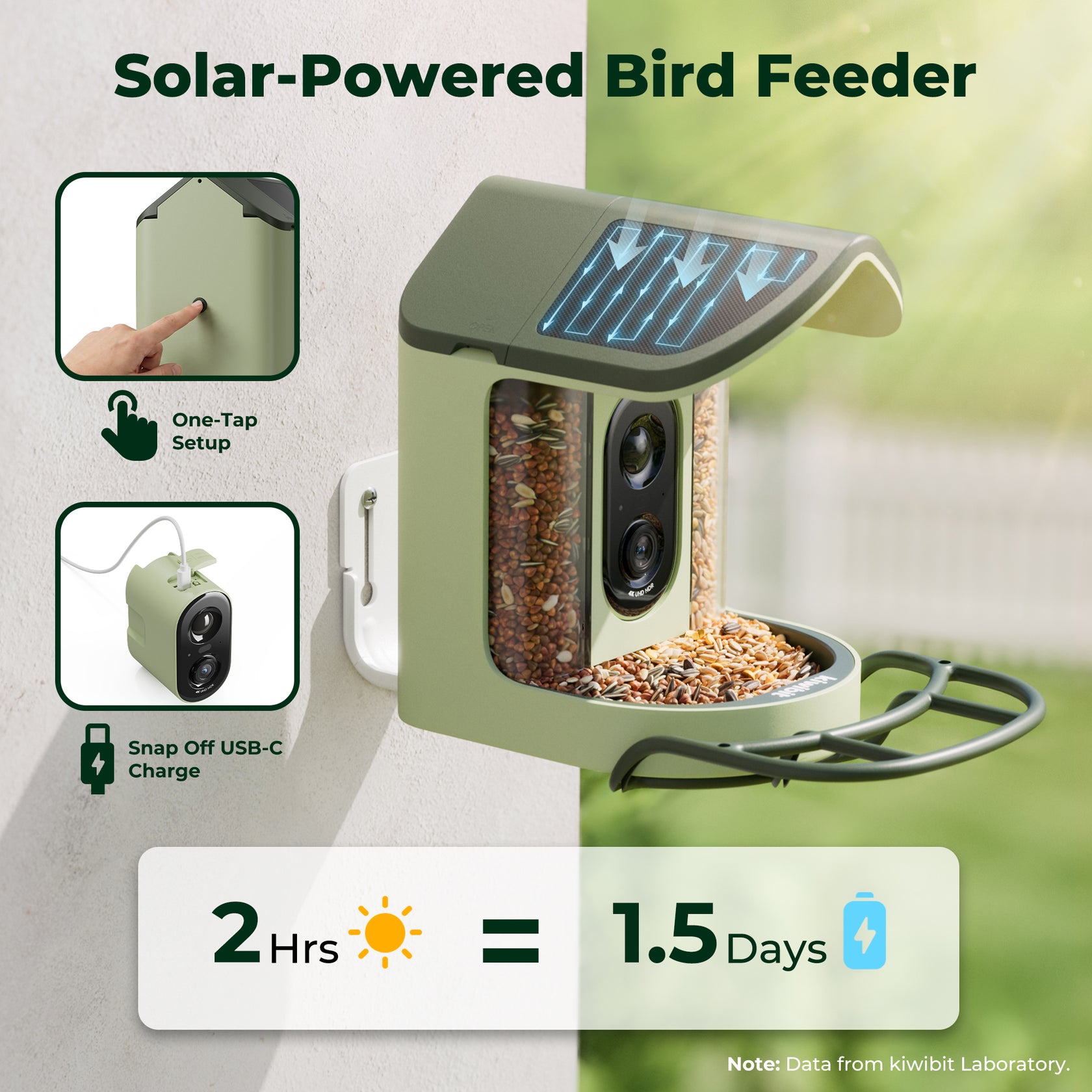 Kiwibit Bird Feeder 2 Mini 4K AI Camera with Solar Panel