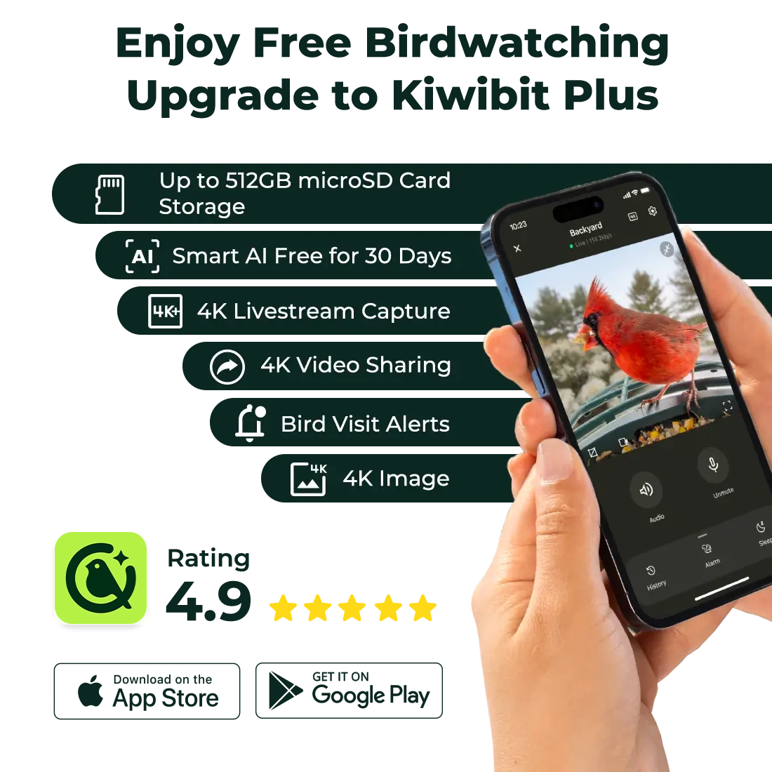 Kiwibit Plus (Premium family) – AI Bird Recognition, Smart Alerts, 60-Day Cloud Storage & Bird Story