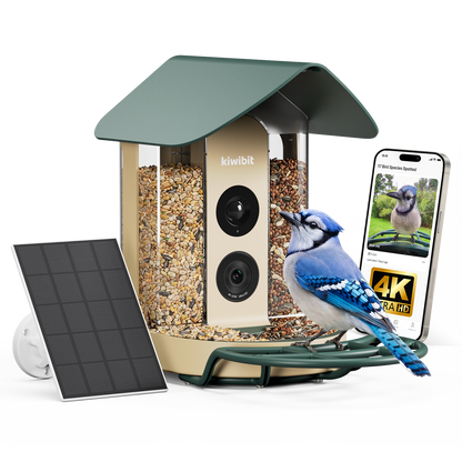 Kiwibit Bird Feeder 4K AI Camera Solar Panel Kit + Free 2K Wired Security Camera