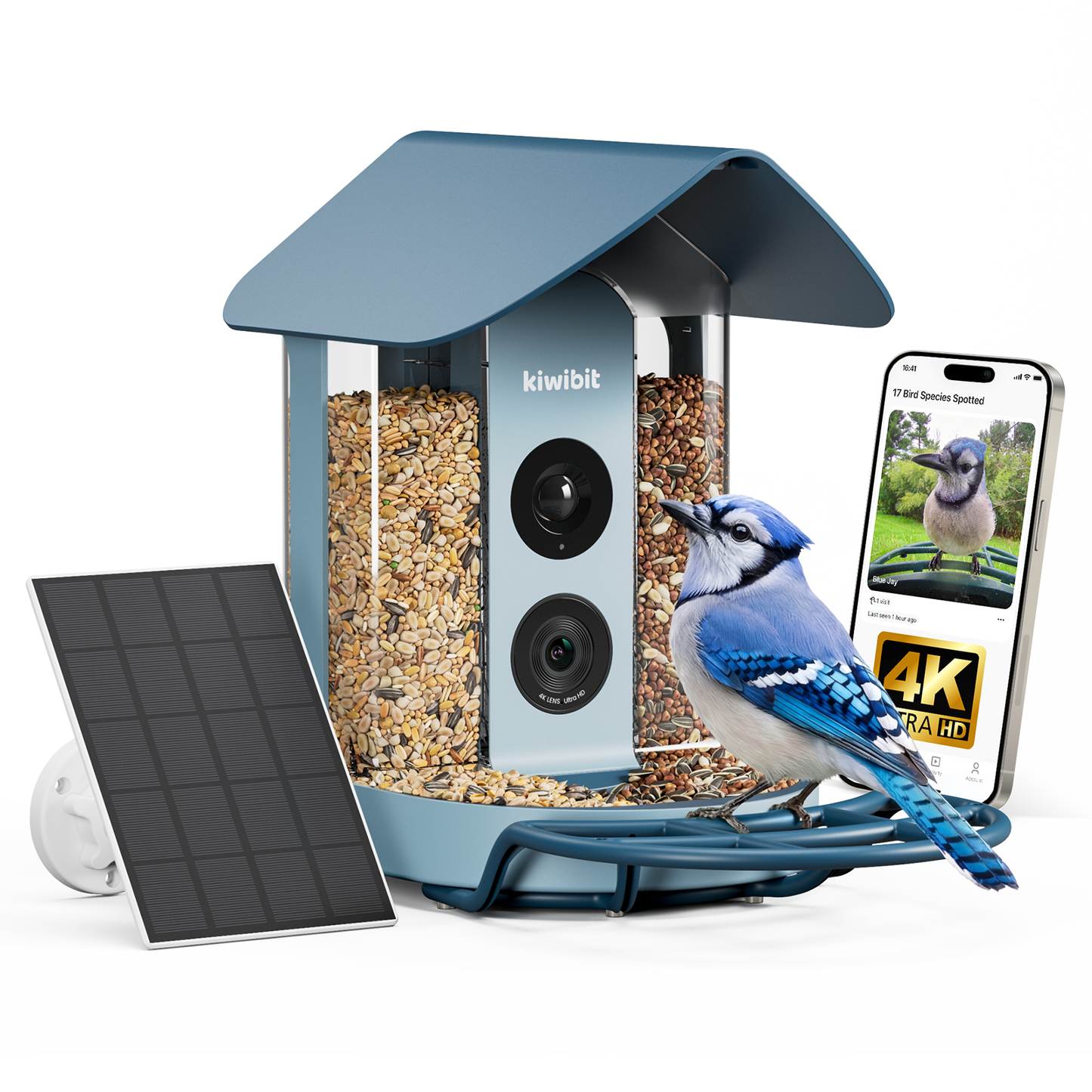 Kiwibit Bird Feeder 4K AI Camera Solar Panel Kit + Free 2K Wired Security Camera