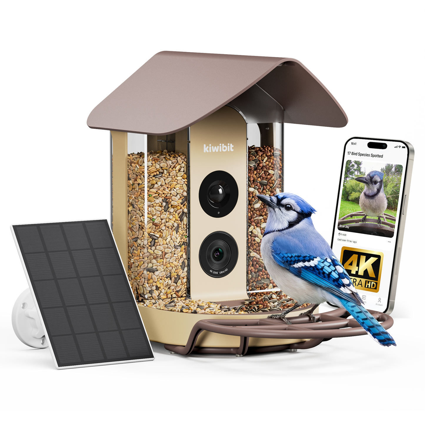 Kiwibit Bird Feeder 4K AI Camera Solar Panel Kit + Free 2K Wired Security Camera