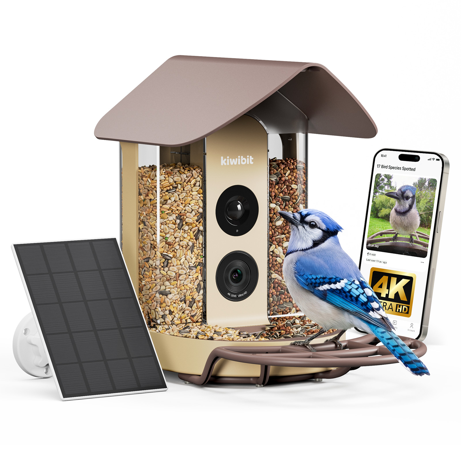 Kiwibit Bird Feeder 4K AI Camera Solar Panel Kit