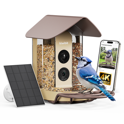 Kiwibit Bird Feeder 4K AI Camera Solar Panel Kit + Free 2K Wired Security Camera