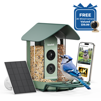 Kiwibit Bird Feeder 4K AI Camera Solar Panel Kit + Free 2K Wired Security Camera