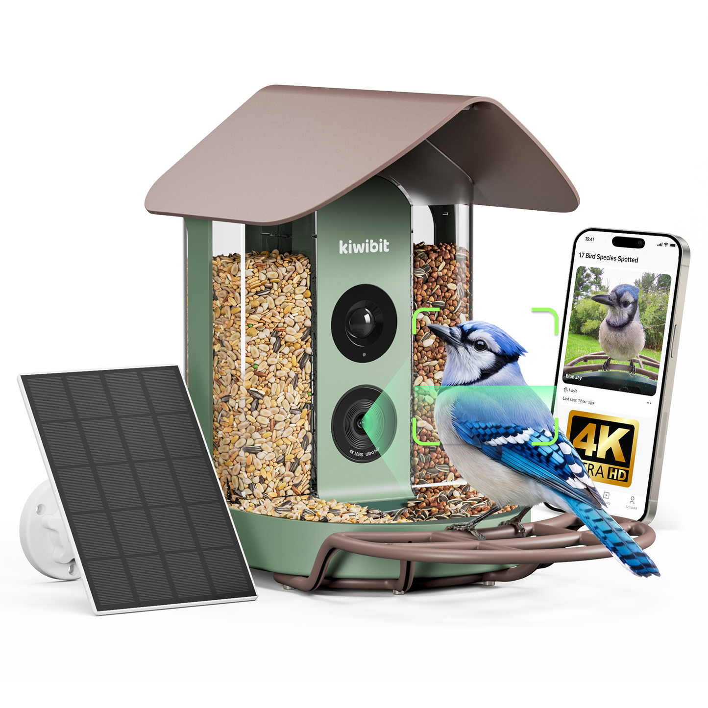 Kiwibit Bird Feeder 4K AI Camera Solar Panel Kit + Free 2K Wired Security Camera
