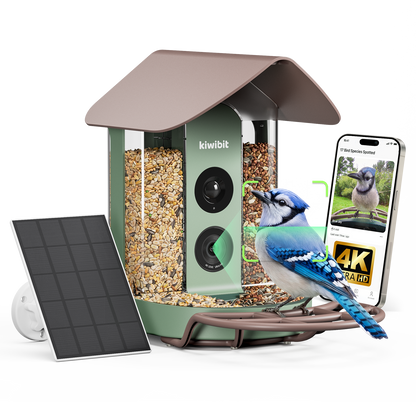 Kiwibit Bird Feeder 4K AI Camera Solar Panel Kit + Free 2K Wired Security Camera