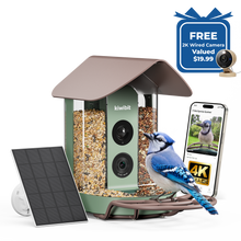 Kiwibit Bird Feeder 4K AI Camera Solar Panel Kit (Lifetime AI Included) + Free 2K Wired Security Camera