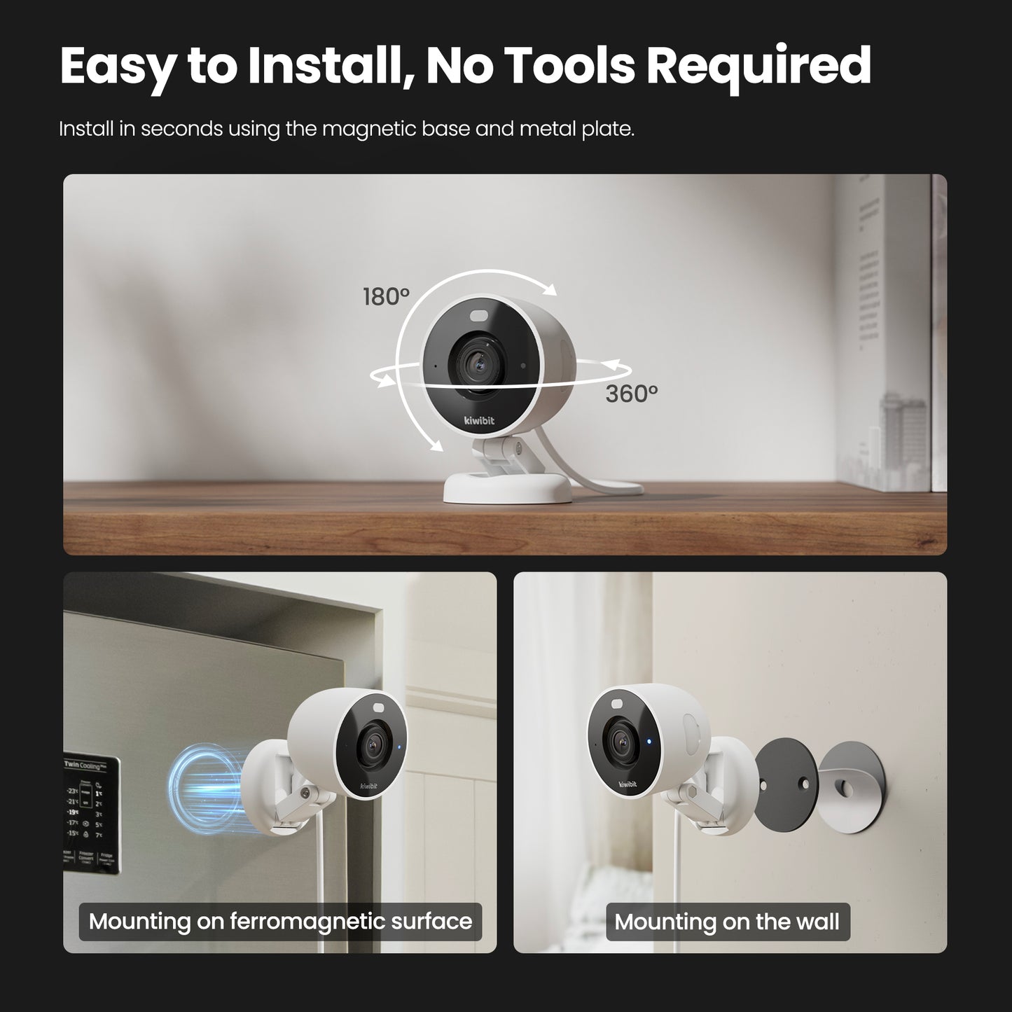 Kiwibit 2K Wired Security Camera with Magnetic Mount