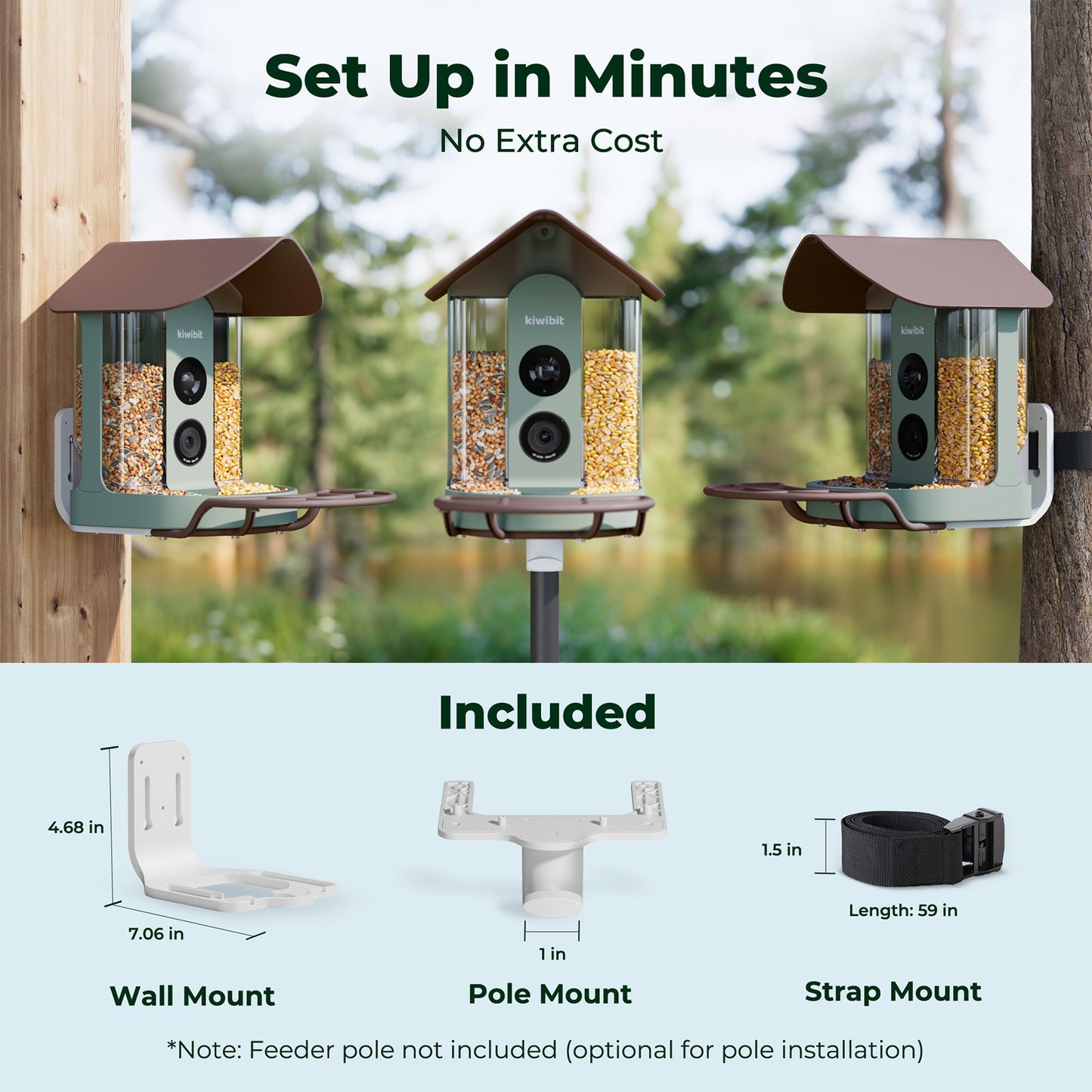 Kiwibit Bird Feeder 4K AI Camera Solar Panel Kit (Lifetime AI Included) + Free 2K Wired Security Camera