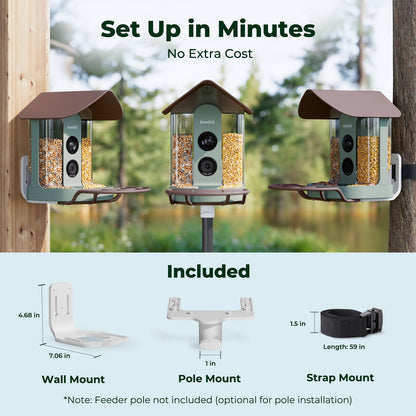 Kiwibit Bird Feeder 4K AI Camera Solar Panel Kit (Lifetime AI Included) + Free 2K Wired Security Camera