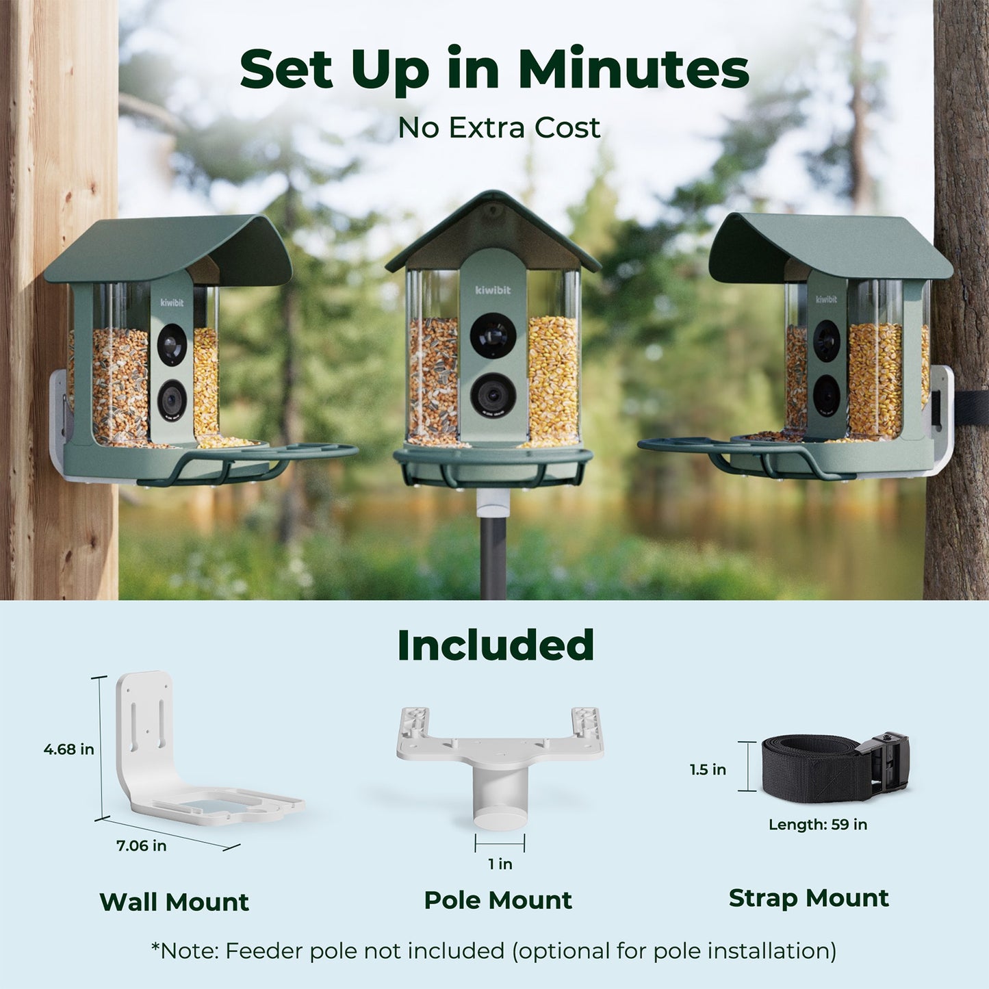 Kiwibit Bird Feeder 4K AI Camera Solar Panel Kit + Free 2K Wired Security Camera