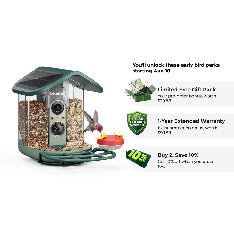 Kiwibit Bird Feeder 2 Pro 4K AI Camera with Solar Panel - Early Bird